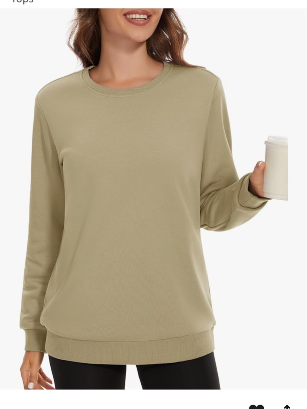 MAGCOMSEN Womens Fleece Lined Sweatshirt Crewneck Cotton Pullover Size XXL Khaki